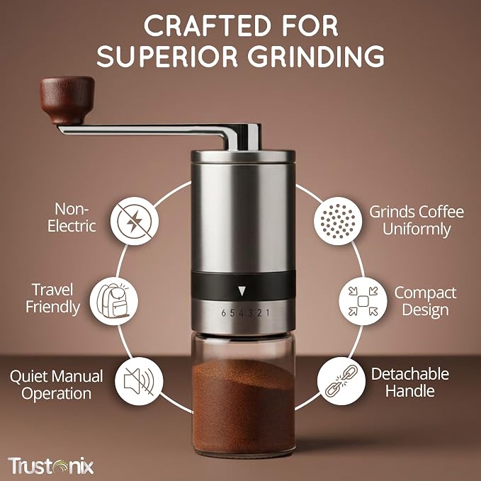 Manual Coffee Grinder for Home & Travel | Portable Hand Coffee Grinder | Cocoa Beans Grinder | Compact Design | Smooth Grinding | Easy To Use | Higher Efficiency | Powerful & Stable