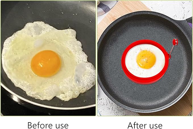 Egg Ring Set, Silicone Egg Ring Molds, Fried Egg Rings and Non-stick Egg Cooker Ring, Multicolor, 4Pack