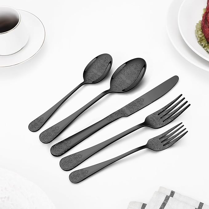 Silverware Set,40-Piece Stainless Steel Flatware Set for 8 | Food-Grade Stainless Steel Cutlery Set,Dishwasher Safe,Mirror Finished Utensil Sets for Home Restaurant,Embossed Pattern-2