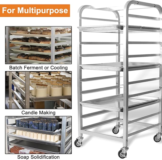 lopeztek 10-Tier Quarter & Half Sheet Pan Rack with Wheels for Home Use | 1/2 & 1/4 Sheet Pan|Baking Bread Cooling Rack|Speed Bun Pan Rack|Home Bakery Rolling Cart|Dough Proofing