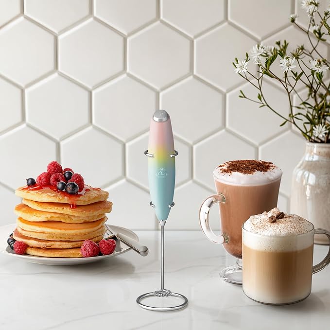 Zulay Kitchen Powerful Milk Frother Wand With Duracell Batteries - Ultra Fast Handheld Drink Mixer - Electric Whisk Foam Maker for Coffee, Lattes, Cappuccino & Matcha - Z1 Motor - Sunrise