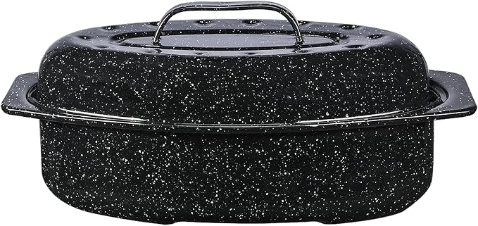 Granite Ware 13" Oval Roaster with Lid – Enameled Steel, Oven Safe to 932°F – Ideal for Roasting, Baking & Sourdough Bread – Self-Basting Cover, Dishwasher Safe, 7 lb Capacity | Oval Roaster Capacity, Roasts Up To 7 Lb Poultry Or Meat, Covered Cooking ...