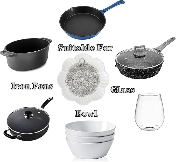Cast Iron Skillet cleaner 316L Stainless Steel Chainmail Scrubber for Cast Iron Pans,Glassware Dutch Oven Skillet Wok