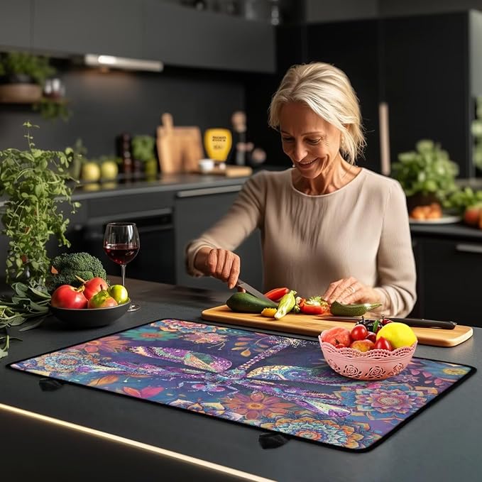 Boho Mandala Dragonfly Print Stove Top Covers for Electric Stove Stain Resistant Cooktop Cover 29.18 x 20.96 inch Stovetop Protector Pad Coffee Machine Mat for Flat RV Range