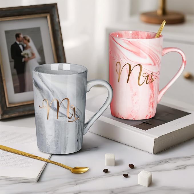 Linkax Wedding Gifts for Couples, Coffee Mugs with Photo Frame Makeup Bag | Christmas Gift for Couples Newlyweds Husband Wife His and Hers Couples Gift Bride to Be Bridal Shower Engagement Anniversary
