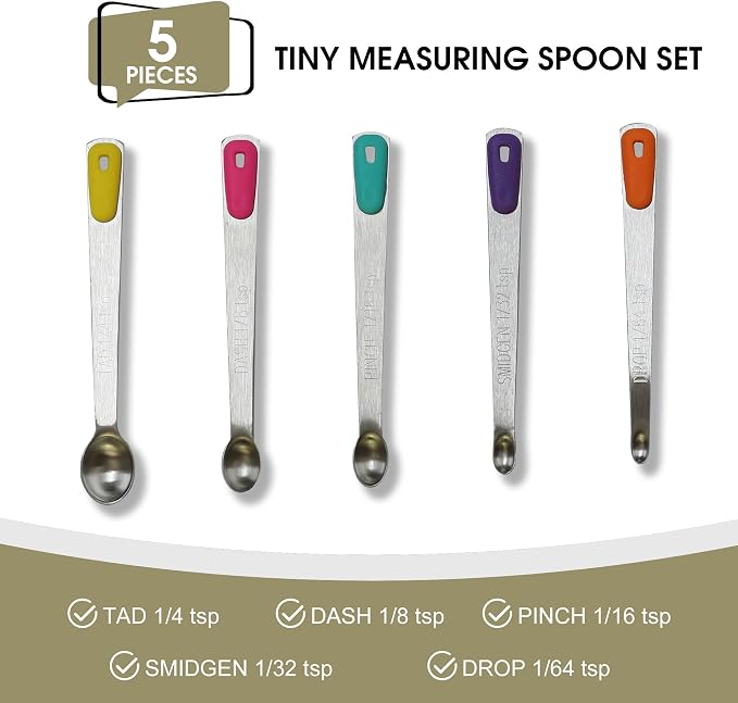 1Pack Small Measuring Spoon Set with Multi-Color Silicone Grip | Food-Grade Stainless Steel, High Precision, Dishwasher-Safe, Easy-Read Markings, Multi-Purpose, Lightweight & Durable