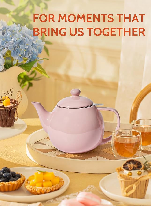 Sweese Porcelain Teapot 27 oz with Infuser for Loose Leaf Tea, Pink
