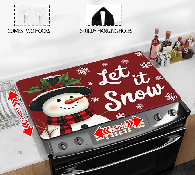 Let It Snow Stove Top Cover for Electric Stove 28" x 20" Kitchen Winter Decorations Snowman Glass Flat Top Stove Mat Oven Induction Cooktop Mat Christmas Home Decor