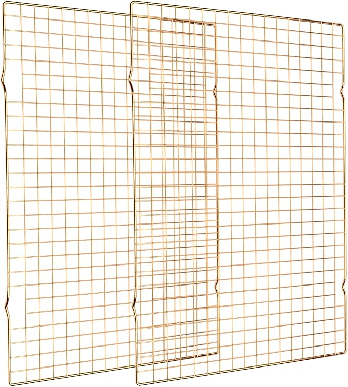2PCS Cooling Rack for Cooking and Baking, 16" x 10" Wire Rack, Gold | Thick Wire Rack, Oven & Dishwasher Safe, for Roasting, Grilling, Drying, Fits Half Sheet Pan