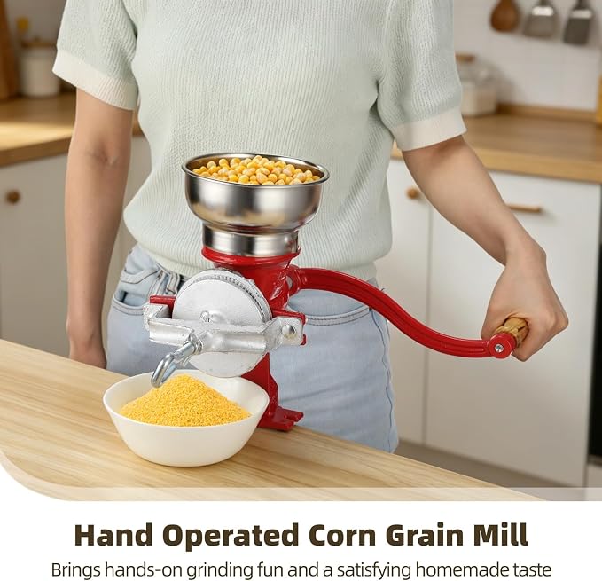 Corn Grinder Grain Manual,Cast Iron Crank Corn Grain Mill Grinder,Hand Powered Flour Mill,Wheat Grinder with Adjustable Coarseness & Wooden Handle for Home, kitchen, Coffee,14.6" Tall & 5.3" Hopper