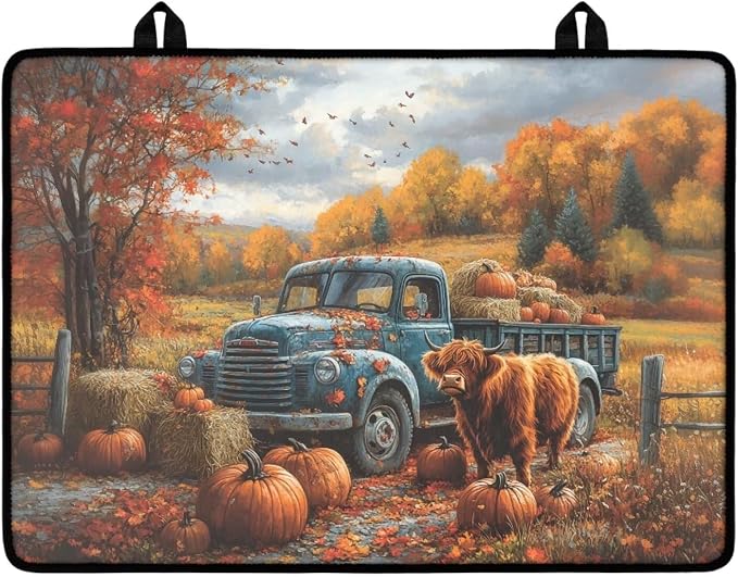 Cattle Pumpkin Cat Stove Top Covers for Electric Stove, Heart Resistant Dish Drying Mat for Kitchen, Non-Slip Dust-proof Mat for Glass Stove Top, Thanksgiving Decorations
