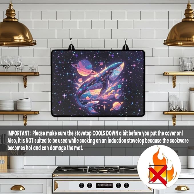 Whale Galaxy Silicone Electric Stove Top Cover Mat 29’’ x 21’’ Ceramic Stove top Cover, Heat Resistant Glass Cooktop Protector Flat RV Range Stovetop Protector Home Kitchen Decor