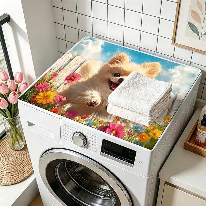 Stove top covers for electric stove 28.3 x 20.5 Inch Cute Dog Garden Scene Stove Top Covers