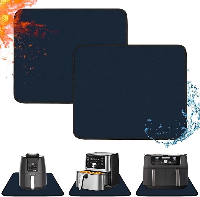 2 PCS Heat Resistant Mats for Countertop Air Fryer, 18x15in, Blue | 1022 ℉ Fireproof mat, air fryer accessories for ninja, cosori, waterproof hot pads for kitchen toaster, oven, coffee maker