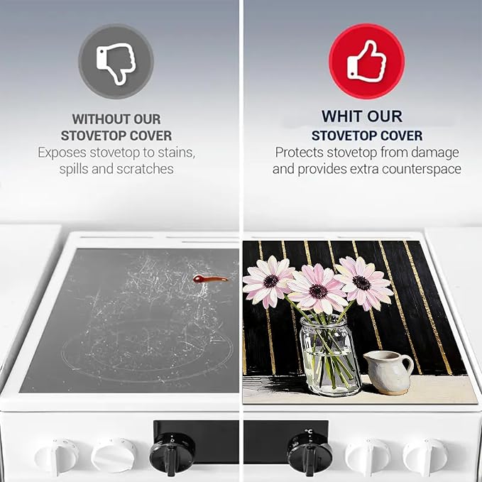 HOMETITUTE Spring Stove Top Cover 28x20 Floral Daisy Art Heat Resistant Protector