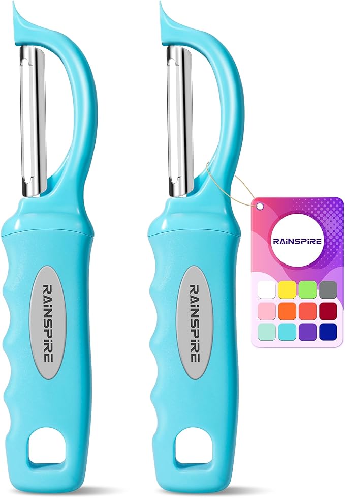 Rainspire Vegetable Peeler Potato Peelers for Kitchen, Sharp Stainless Steel Blades Veggie, Comfortable Handle Fruit Peeler, Carrot Peeler Apple Peeler Dishwasher Safe (2, Blue)