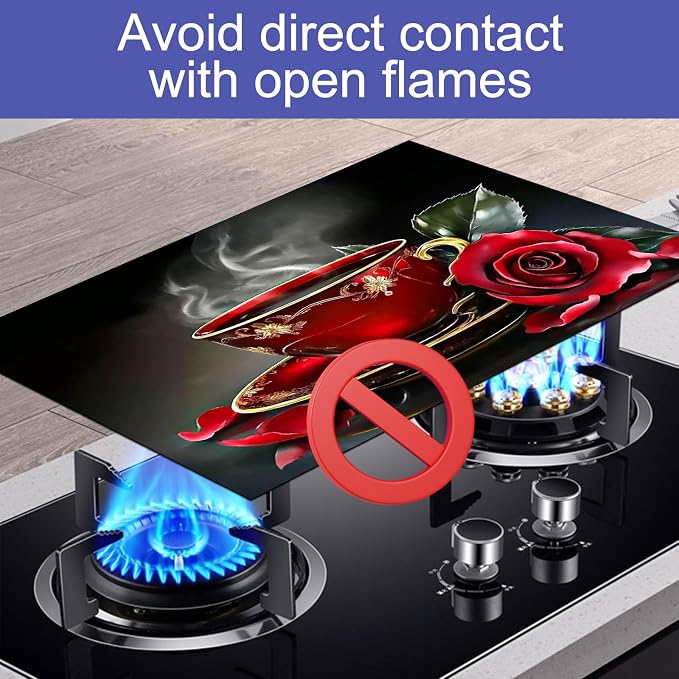 HOMETITUTE Red Rose Tea Cup Stove Top Cover 28x20 Romantic Mat