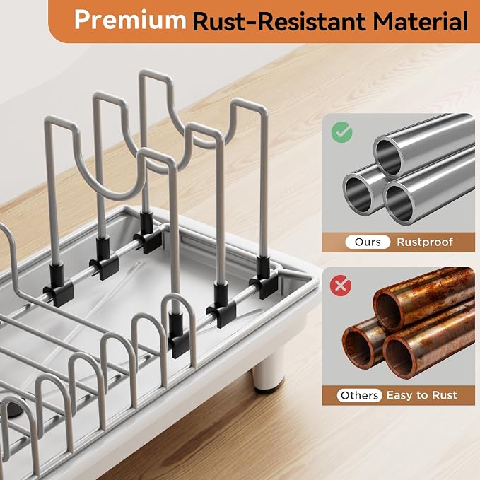 Laveshop Small Dish Drying Rack, Compact Dish Drainer for Kitchen Counter, with Adjustable Back Slots, Space-Saving for Small Kitchens, White
