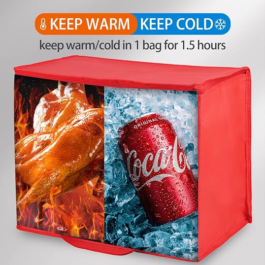 Bodaon 5-Pack Cooler Insulated Food Delivery Bag, X-Large Bags for Grocery/Catering/Shopping, Rideshare Delivery Bag, Thermal Hot Pizza, Large Cold and Frozen Accessories, XL Tote, Red