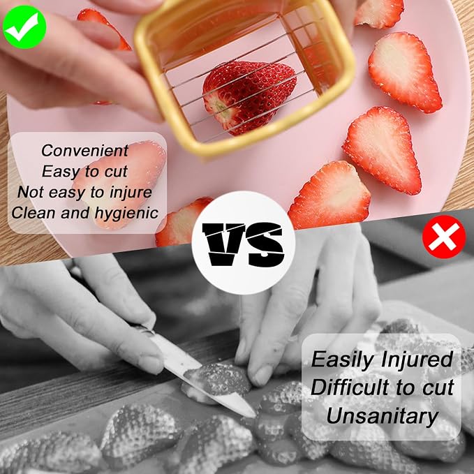 TULOBI 2 PCS Cup Slicer, Stainless Steel Egg Stainless, Strawberry Slicer, Mini Fruit Slicer Cup, Quickly Making Fruit Vegetable Salad, Creative Convenient Kitchen Gadget (Pink + Cyan)