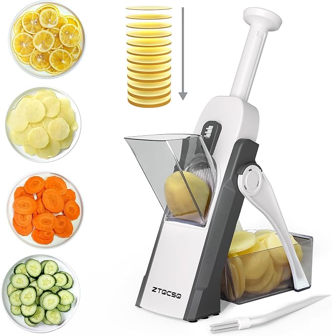 Safe Mandoline Slicer for Kitchen, Vegetable & Food Cutter (Only Slice) | Thickness Adjustable 0.1-8 mm, Potato Slicer for Chips, Easy to Clean, Storage, Kitchen Faster Slice, Dishwasher-safe (Grey)