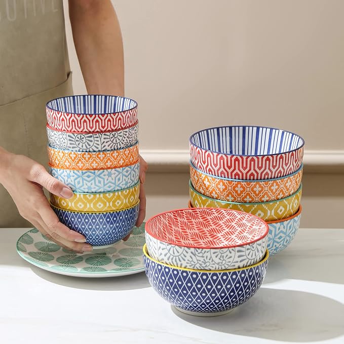 Selamica Ceramic 12 OZ Dessert Bowls Set, Ice Cream Bowls, 4.7 Inch Small Bowls for Ice Cream, Snack, Side Dishes, Microwave Dishwasher Safe, Set of 6