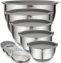 Wildone Mixing Bowls with Airtight Lids Set, 5PCS Stainless Steel Nesting Bowls Set for Kitchen, with Grater Attachments & Non-Slip Bottoms, Size 5, 3, 2, 1.5, 0.63 QT, Great for Baking & Serving