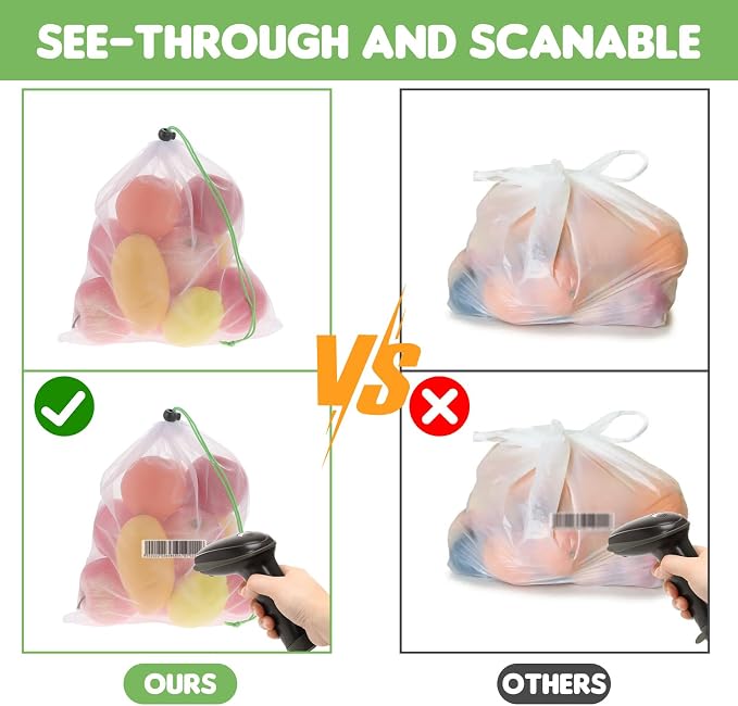 TIESOME 8PCS Reusable Produce Mesh Bags, Washable Vegetable Storage Bags | Grocery Storage Mesh Bags with Drawstring Transparent Toy Organizer Bags for Farmers Market Refrigerator Storage