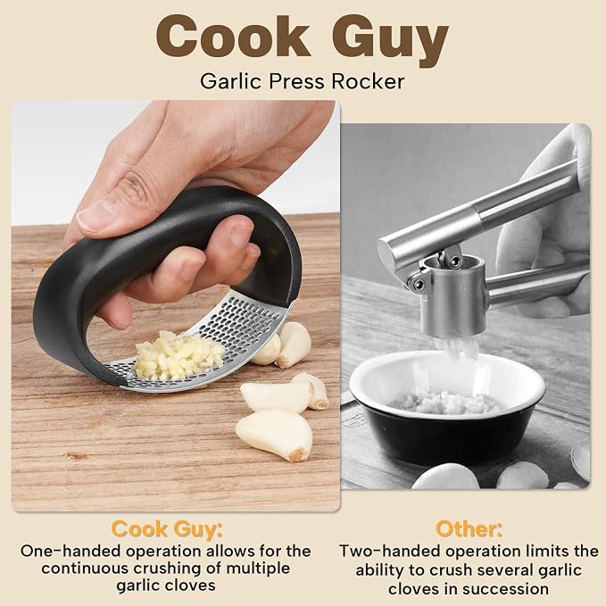 Cook Guy 304 Stainless Steel Garlic Press Rocker | Premium Stainless Steel Garlic Press Rocker –Garlic Mincer with a Comfortable Grip Garlic Grinder