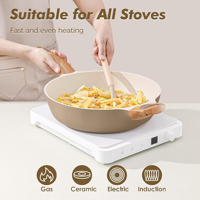 SENSARTE Ceramic Nonstick Frying Pan Skillet with Lid, 12 Inch Large Deep Frying Pan, 5 QT Saute Pan, Induction Pan, Healthy Non Toxic Cooking Pan with Helper Handle, PFOA PFAS PTFE Free