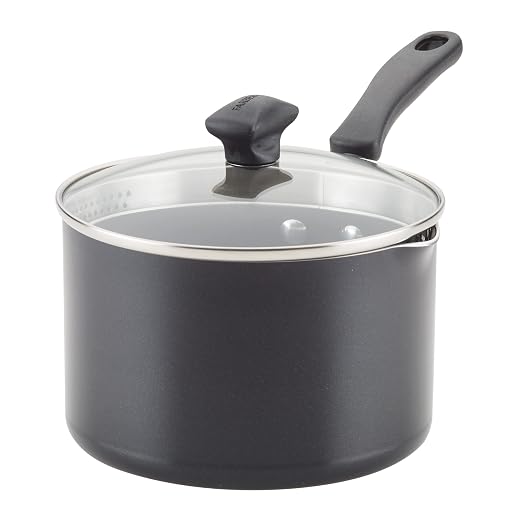 Farberware Cookstart Aluminum DiamondMax Straining Nonstick Saucepan, 3-Quart, Black