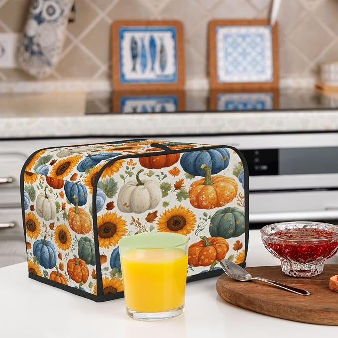 2 Slice Toaster Cover Autumn Pumpkin Sunflower Toaster Covers Two Slice Wide Slot Waterproof and Dustproof Covers for Wide Slot Toasters and Small Appliances Kitchen Decor Gifts