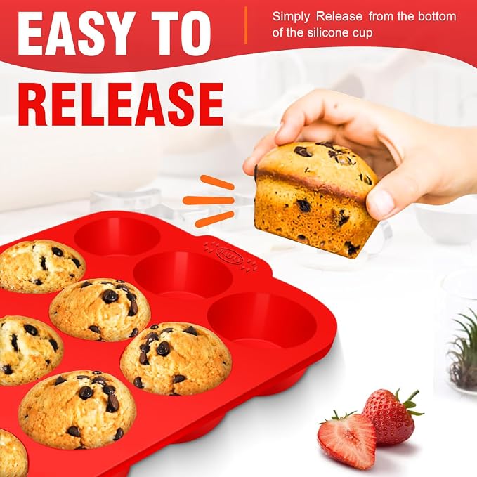 Walfos Silicone Muffin Pan with Metal Frame, 2.8 Inch Regular Size Silicone Cupcake Pan Muffin Tin, Non-Stick 12 Cups Egg Bites Molds for Baking, BPA Free, Dishwasher Safe, 2 Pack