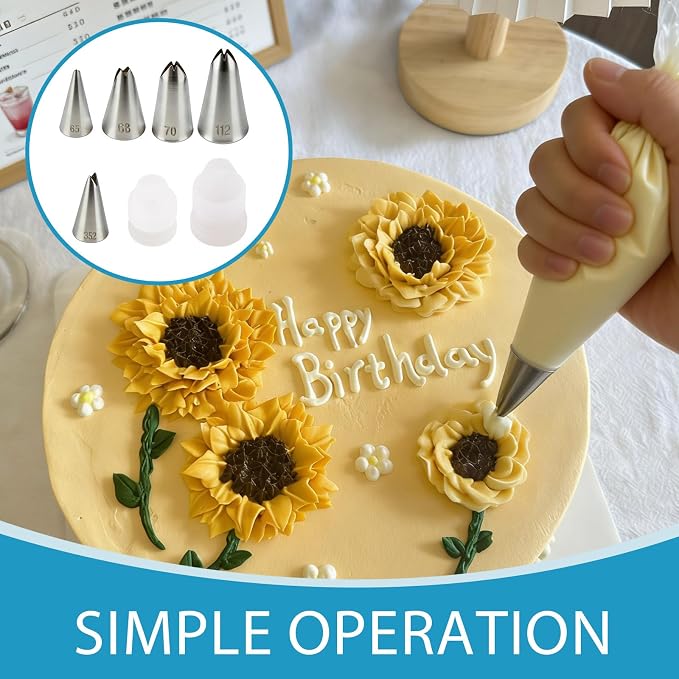 7 Pcs Leaf Piping Tips Set, 5 Stainless Steel Cake Decorating Tips with Couplers, Icing Nozzles for Buttercream Flowers, Cupcakes, Cookies, Pastries, Baking Supplies for Home Bakers (65/68/70/352/112)