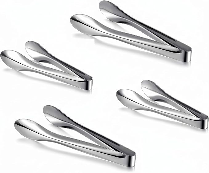 4 Pack 9 Inch and 12 Inch Serving Food Tongs Silver Buffet Stainless Steel Tongs Polished Heavy Duty Kitchen Tableware Set for Cooking Salad Party Picking up Ice Appetizers and More
