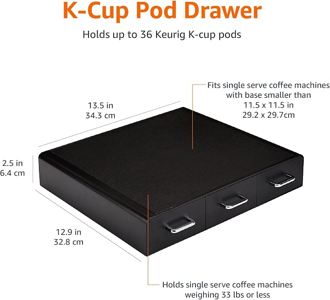 Amazon Basics K-Cup Compatible Coffee Pod Storage Drawer, 3 Easy-Open Drawers, 36 Pod Capacity, Black
