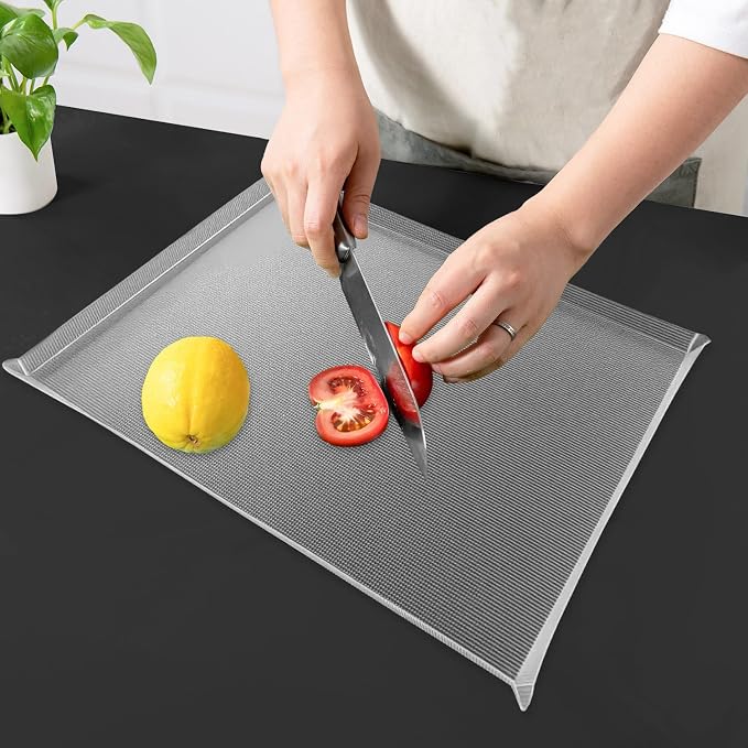 WK Flexible Plastic Cutting Boards Mats with Lip, Foldable Cutting Board for Kitchen Set of 3, Cutting Board for Meat, Nonslip Cutting Mats, BPA Free, Dishwasher Safe, Multi Colors
