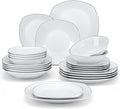 MALACASA Dinnerware Sets, 24 Piece Porcelain Square Dishes, White with Silver Rim Plates and Bowls Sets, Ceramic Dish Set for 6, Chip Resistant Dishware Sets, Series ELISA | White Ceramic Plates and Bowls Sets for Serving, Chip Resistant, Microwave & D...