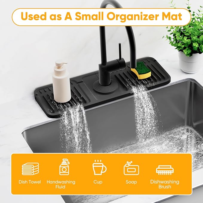 14.6 inch Faucet Mat for Kitchen Sink Splash Guard[7° Slope Fast Self-draining][Snap Lock Fit]Kitchen Sink Faucet Mat Splash Guard Kitchen Sink Area Water Splash Guard Behind Faucet Draining Mat