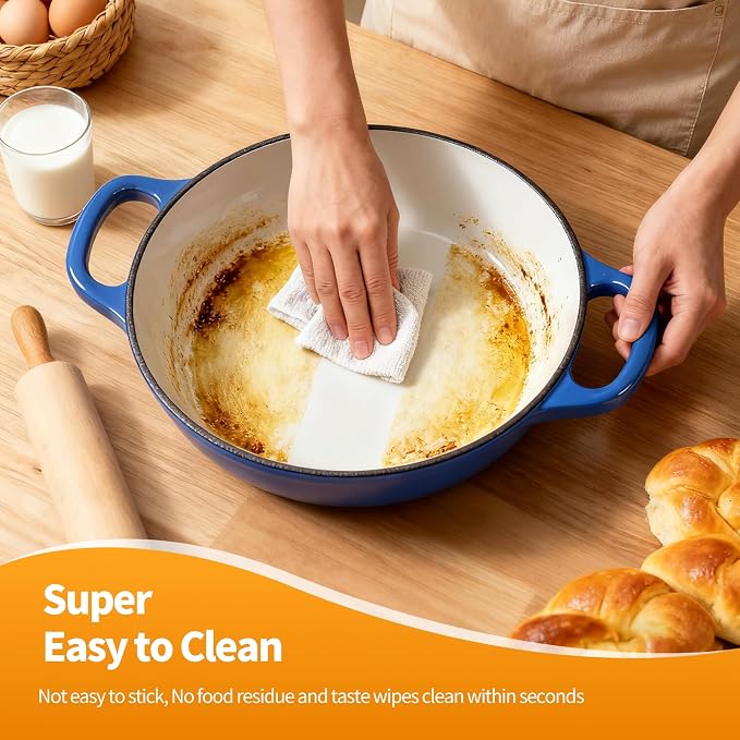 6QT Enameled Cast Iron Dutch Oven For Sourdough Bread Baking | Dutch Oven Pot With Lid,Non-stick Sourdough Baking Pan with Bread Dome,Round Ceramic Dutch Oven Pot for Homemade