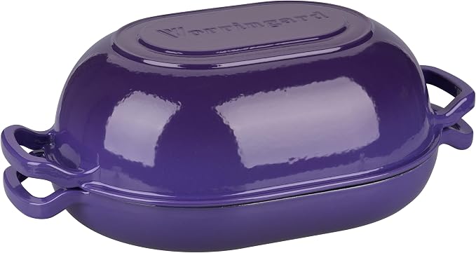 VORRINGARD Enameled Cast Iron Sourdough Bread Oven, Dutch Oven, Loaf Cast Iron Bread Pan for Homemade Bread Baking, Meatloaf Pan with Lid, 7QT, Purple