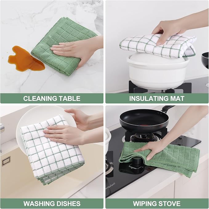 Homaxy Large Premium Cotton Kitchen Towels 16"x 28", 12 Pack, Grass Green | Natural Ring Spun 390 GSM Dish Towels, Super Absorbent Terry Kitchen Hand Towels, Soft Tea Towels with Hanging Loop