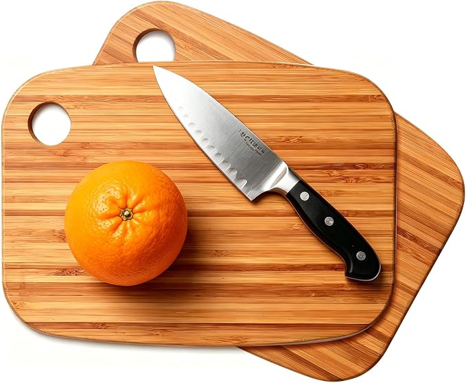 2 Pcs Small Bamboo Cutting Boards Set for Kitchen with Hanging | Mini Bamboo Cutting Board Set of 2 for Vegetables, Fruit, Bread, Meat - BPA Free, 9" x 6.5"