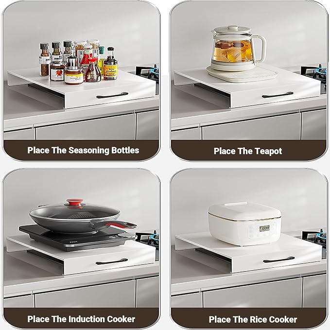 Noodle Board Stove Cover with Handles, Gas Stove Cover Board Carbon Steel Stove Top Covers for Gas and Electric Stove Range Expanding Kitchen Space (White, 15.7"Lx19.7"Wx2.7"H)