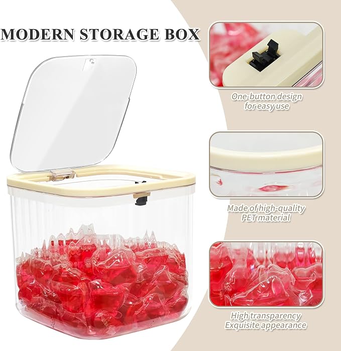 Gute Laundry Pod Holder with Pop-Up Lid,2L Container for Pods&Supplies | Push-Open Lid,Clear Ribbed Bod,Compact 2L Size,Holds 50-60 Pods,For Dishwasher Pods Too,Laundry Room & Under-Sink,No Pod
