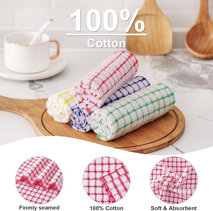 Kitinjoy Cotton 12 Pack Terry Kitchen Dish Cloths, Red | 12 x 12 Inches Super Soft and Absorbent Dish Rags, Quick Drying Dish towels for Washing Dishes