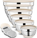 9 Pack Mixing Bowls with Airtight Lids & Grater Attachments, Khaki | Stainless Steel Bowl, Non-slip Bases, Nesting Kitchen Bowl, Size 5, 4, 3, 2, 1.5,1QT,for Food Prep, Baking, Storage & Serving