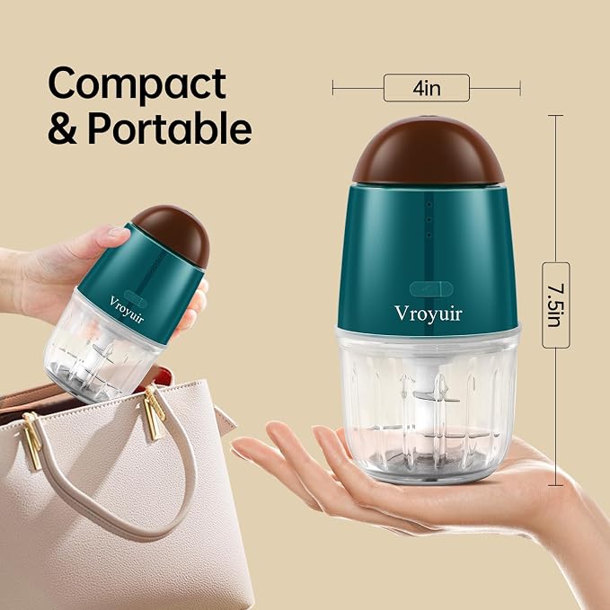 Mini Food Processor, Cordless Small Food Chopper & Blender, Dishwasher Safe | for Meat,Vegetables,Fruit – 200W Portable,6 Sharp Blades–1.3 Cup (10 oz) Glass Container, Compact Kitchen Gadget