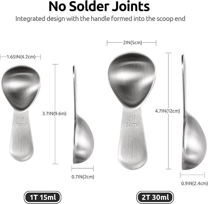 U-Taste 18/8 Stainless Steel Coffee Scoop: 1 & 2 Tbsp Scoop Measure Spoon | Stainless Steel Tablespoon Measuring Spoon, Tablespoon Coffee Spoons, Short Handle Tbsp Scooper for Ground Coffee Bean Powder
