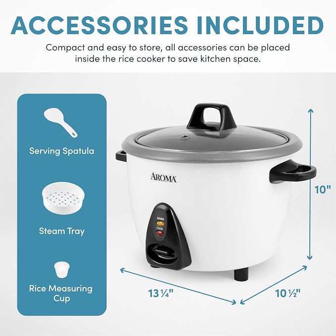 AROMA Rice Cooker, 10-Cup (Uncooked) / 20-Cup (Cooked), Steamer, Auto Keep Warm, Soup Maker, Oatmeal Cooker, Large Rice Cooker, 5 Qt, White, ARC-360-NGP